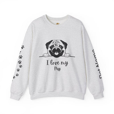 Pug Dog Lover Sweatshirt, Pet's Name Personalized Gift Idea, Pug Dog Owner Apparel, Custom Dog Paw Print Jumper, Comfy Crewneck - NOTALIFY