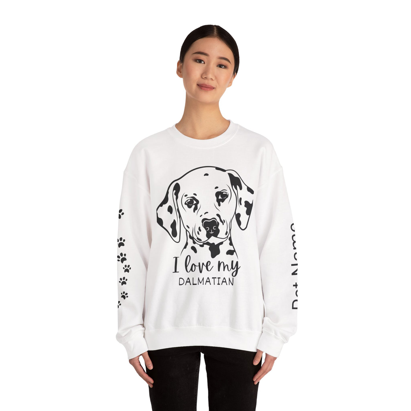Damatian Dog Lover Sweatshirt, Pet's Name Personalized Gift Idea, Frenchie Dog Owner Apparel, Custom Dog Paw Print Jumper, Comfy Crewneck