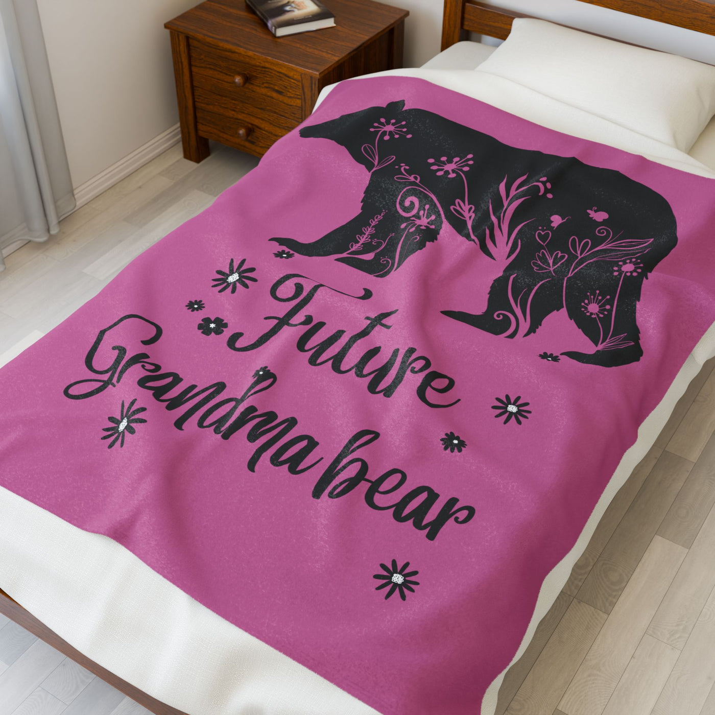 Future Grandma Bear Velveteen Plush Blanket, Cozy Gift, Baby Shower, Expecting Mother, Nursery Decor, Family Celebration - NOTALIFY