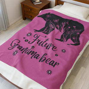 Future Grandma Bear Velveteen Plush Blanket, Cozy Gift, Baby Shower, Expecting Mother, Nursery Decor, Family Celebration - NOTALIFY