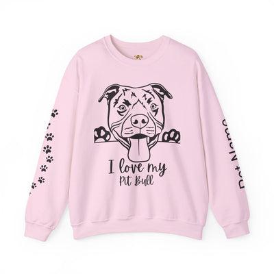 Pit Bull Lover Sweatshirt, Pet's Name Personalized Gift Idea, Pit Bull Dog Owner Apparel, Custom Dog Paw Print Jumper, Comfy Crewneck - NOTALIFY