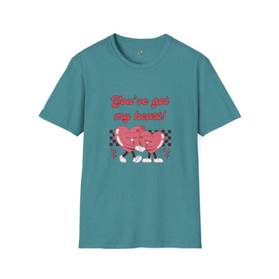 Unisex softstyle heart graphic tee for Valentine's Day with "You've got my heart" design.