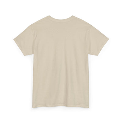 Back view of beige 80's music lover unisex vintage cotton t-shirt