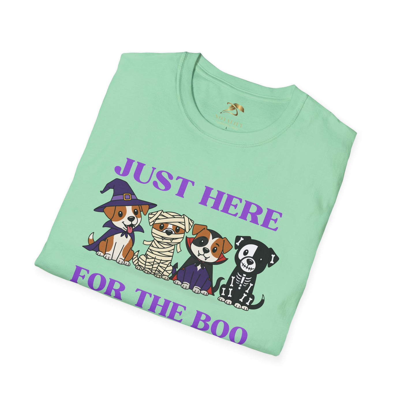 NOTALIFY Just Here for the Boo Dog Halloween TEE | Cute Puppy Costume | Soft Cotton | Fun Fall Outfit for Kids & Adults
