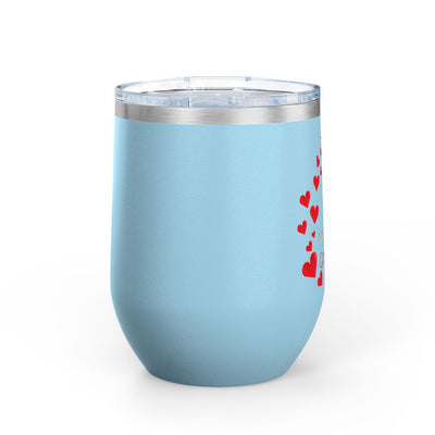 Positive affirmation wine tumbler with hearts, 12oz stainless steel insulated cup.