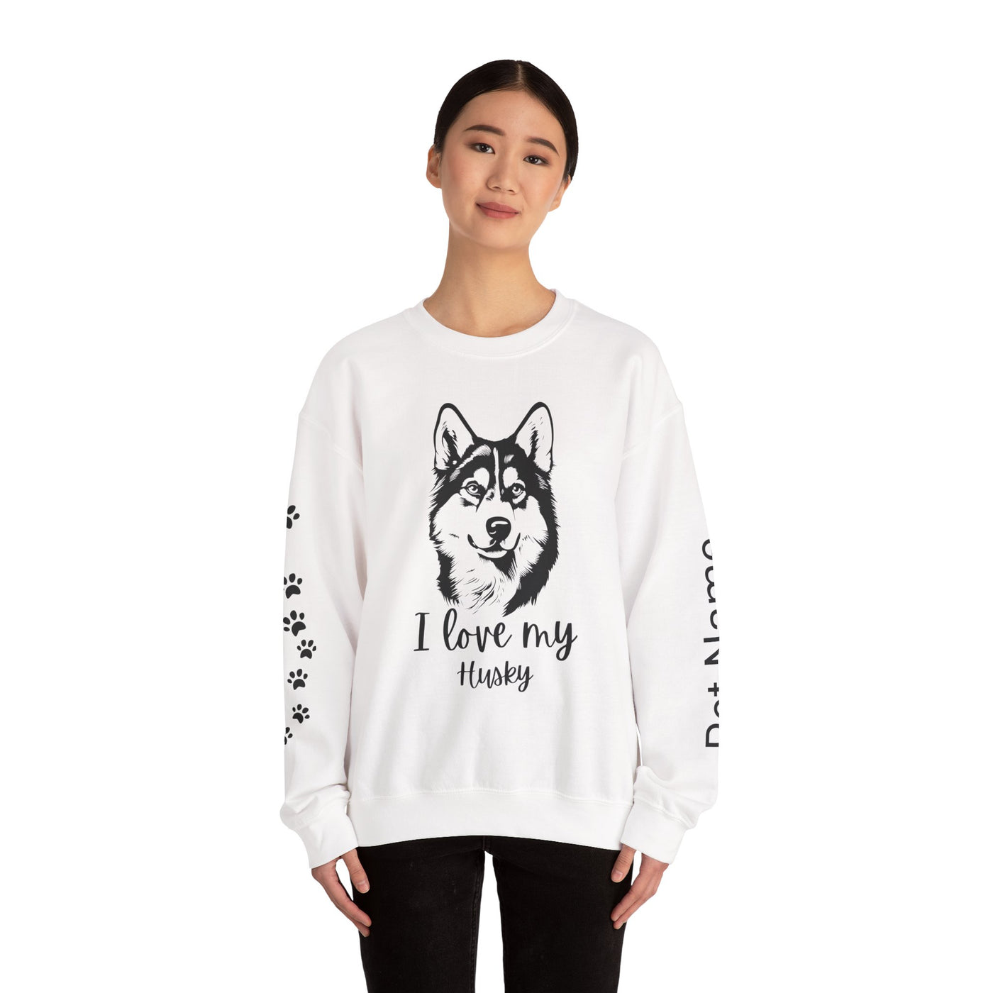 Husky Lover Sweatshirt, Pet's Name Personalized Gift Idea, Husky Dog Owner Apparel, Custom Dog Paw Print Jumper, Comfy Crewneck - NOTALIFY