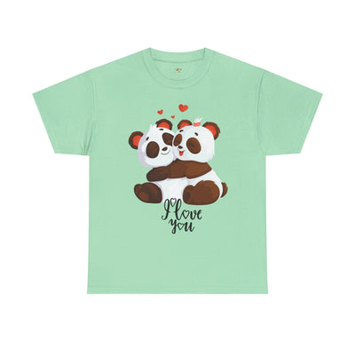 Romantic Panda Tee, Romantic Graphic T-shirt, two panda bears hugging each other with an I love you message - NOTALIFY