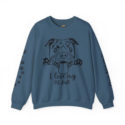 Pit Bull Lover Sweatshirt, Pet's Name Personalized Gift Idea, Pit Bull Dog Owner Apparel, Custom Dog Paw Print Jumper, Comfy Crewneck - NOTALIFY