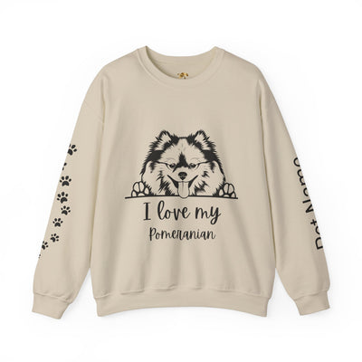 Pomeranian Lover Sweatshirt, Pet's Name Personalized Gift Idea, Pomeranian Dog Owner Apparel, Custom Dog Paw Print Jumper, Comfy Crewneck - NOTALIFY