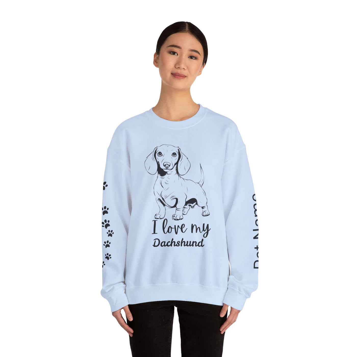 Dachshund Dog Lover Sweatshirt, Pet's Name Personalized Gift Idea, Dachshund Dog Owner Apparel, Custom Dog Paw Print Jumper, Comfy Crewneck - NOTALIFY