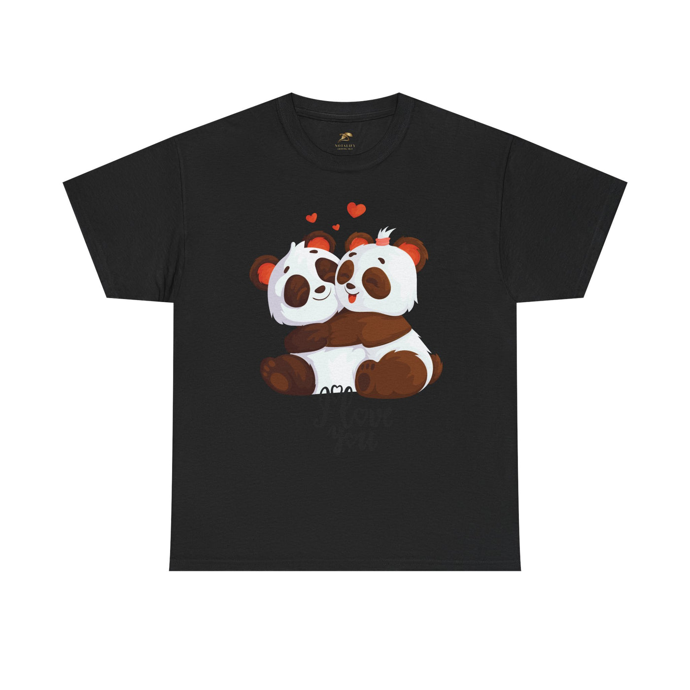 Romantic Panda Tee, Romantic Graphic T-shirt, two panda bears hugging each other with an I love you message - NOTALIFY