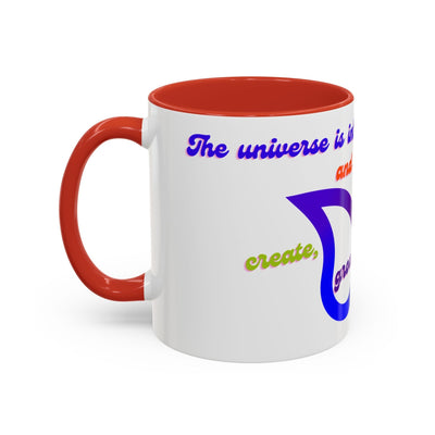 Infinity Butterfly Mug with colorful design, motivational text, red interior and handle, ideal for creatives.