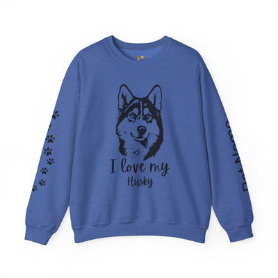 Husky Lover Sweatshirt, Pet's Name Personalized Gift Idea, Husky Dog Owner Apparel, Custom Dog Paw Print Jumper, Comfy Crewneck - NOTALIFY