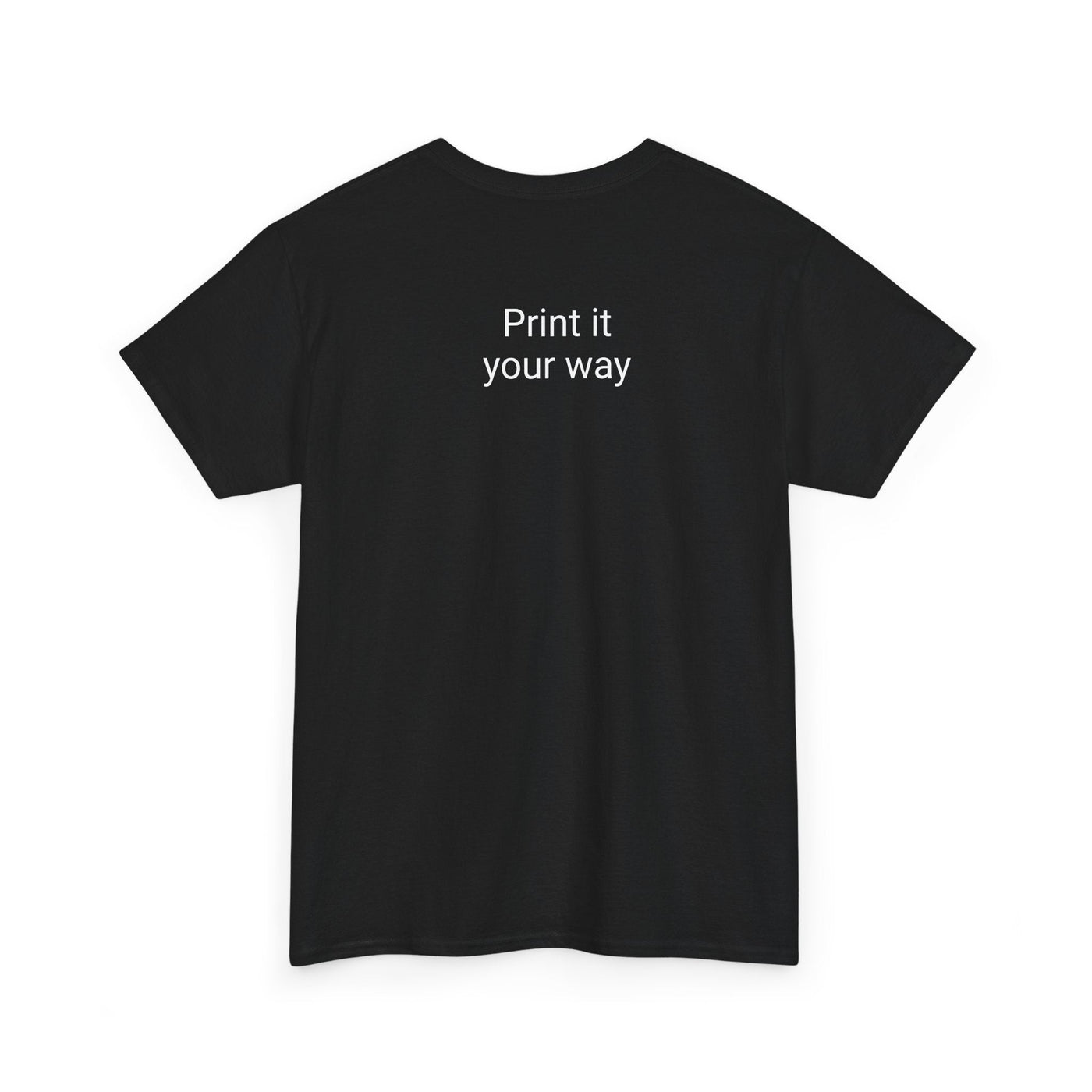 Unisex coffee T-shirt with "Print it your way" text on back, ideal for espresso lovers and barista gifts.
