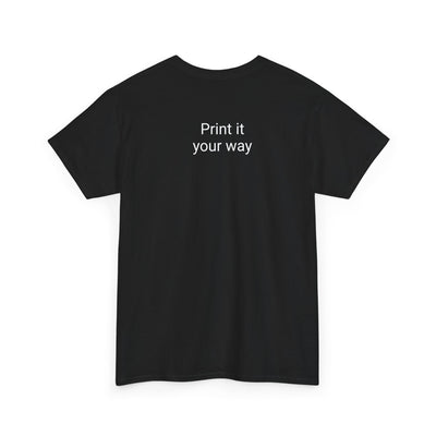 Unisex coffee T-shirt with "Print it your way" text on back, ideal for espresso lovers and barista gifts.
