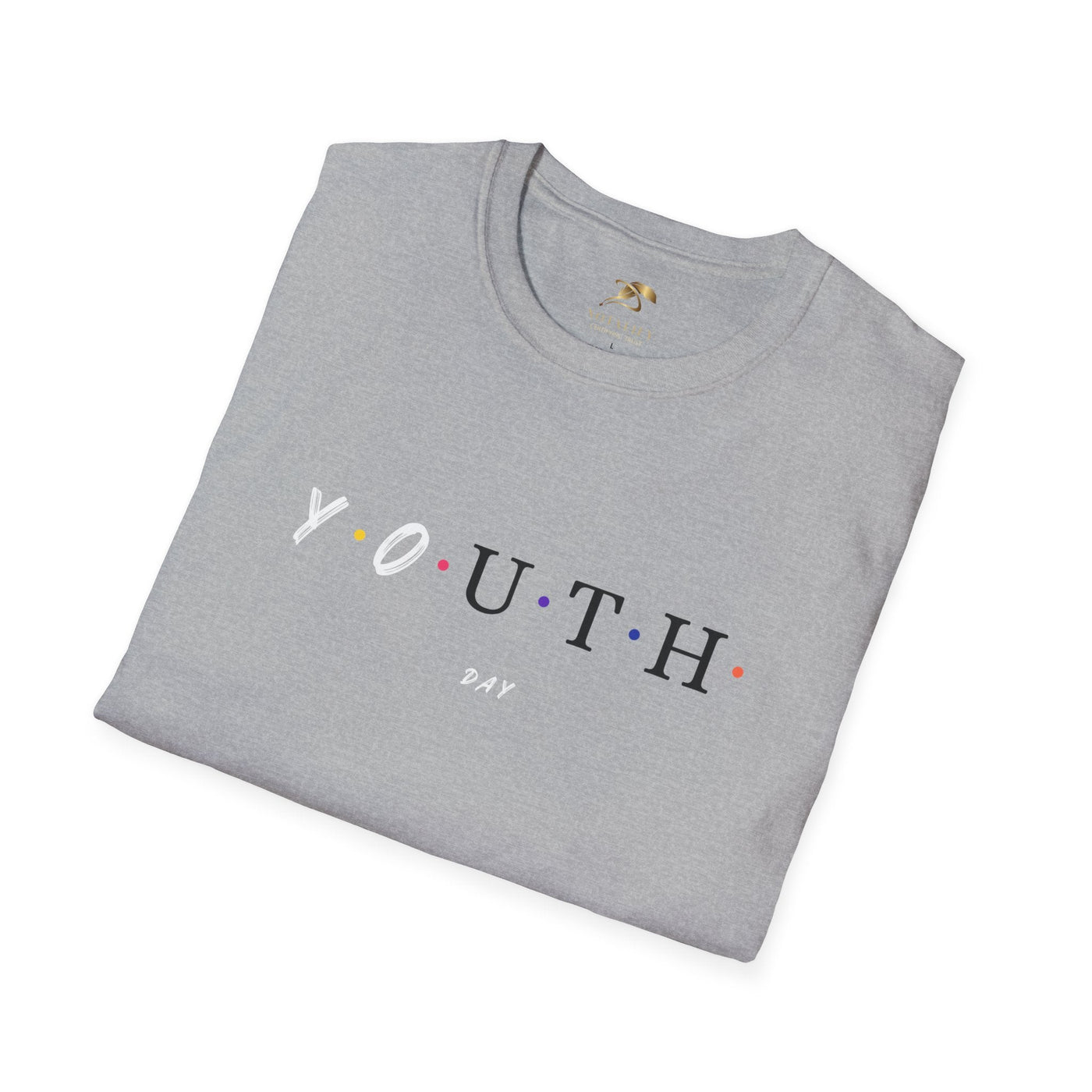 Unisex grey cotton t-shirt with colorful dots and Youth Day Celebration graphic design