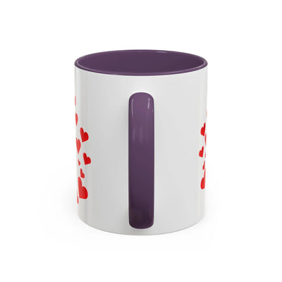 You are Enough Mug with red hearts and purple handle, 11oz ceramic coffee cup.