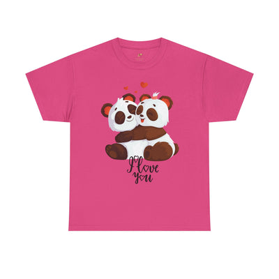 Romantic Panda Tee, Romantic Graphic T-shirt, two panda bears hugging each other with an I love you message - NOTALIFY