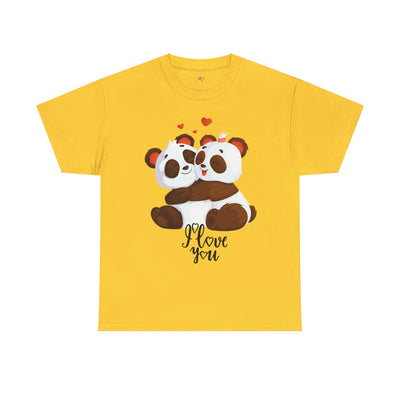 Romantic Panda Tee, Romantic Graphic T-shirt, two panda bears hugging each other with an I love you message - NOTALIFY