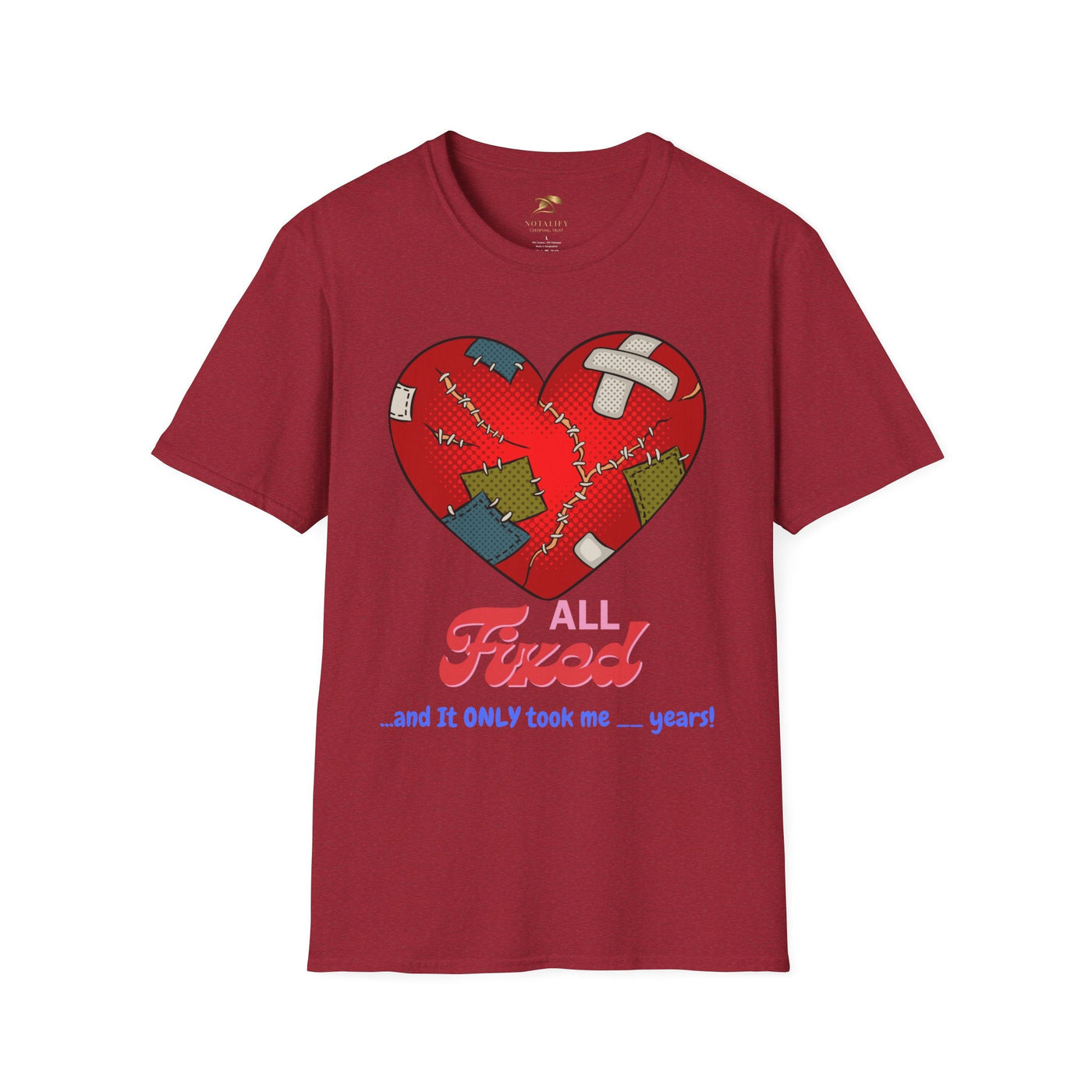 Heart Fixed Enamorados unisex Valentine’s Day t-shirt, red with a patched heart design, ideal gift for couples.