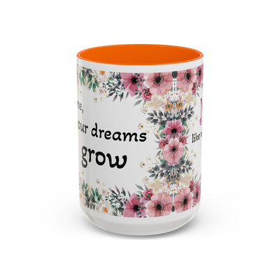 Inspirational quote mug with wildflower design, perfect for garden lovers.
