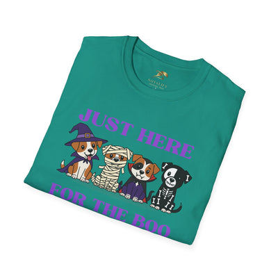 NOTALIFY Just Here for the Boo Dog Halloween TEE | Cute Puppy Costume | Soft Cotton | Fun Fall Outfit for Kids & Adults