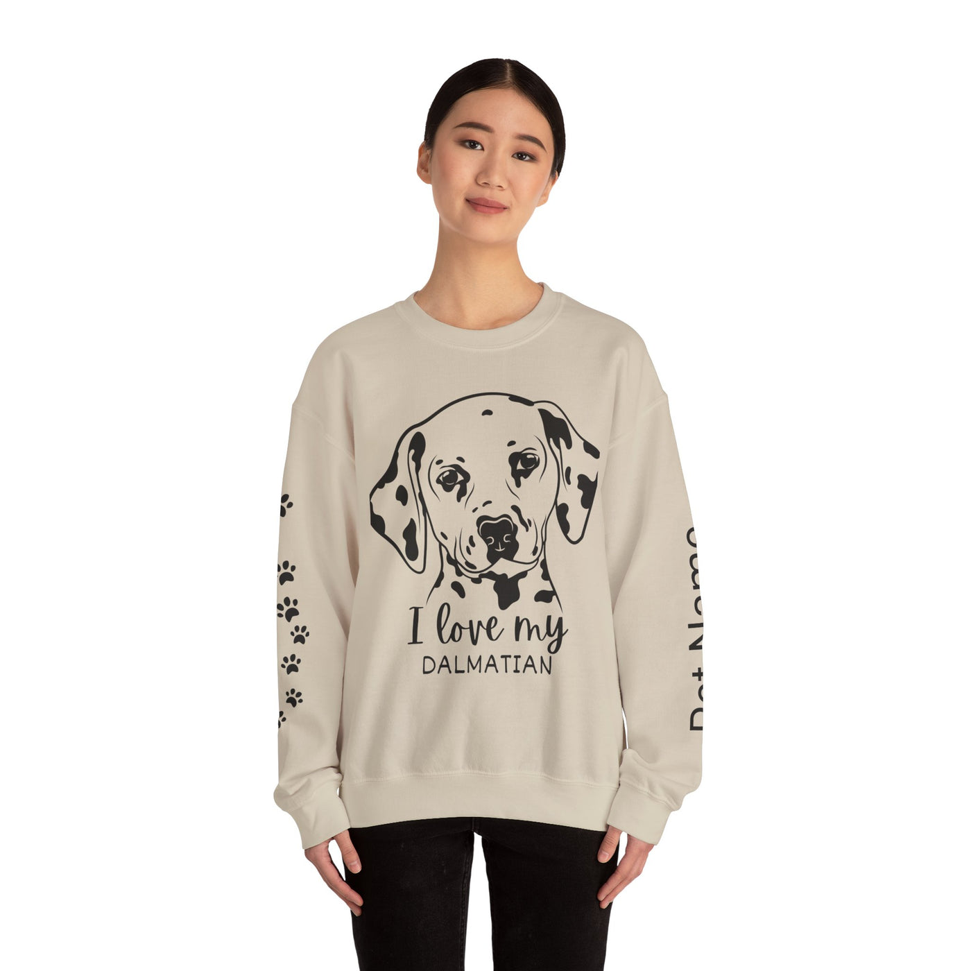 Damatian Dog Lover Sweatshirt, Pet's Name Personalized Gift Idea, Frenchie Dog Owner Apparel, Custom Dog Paw Print Jumper, Comfy Crewneck