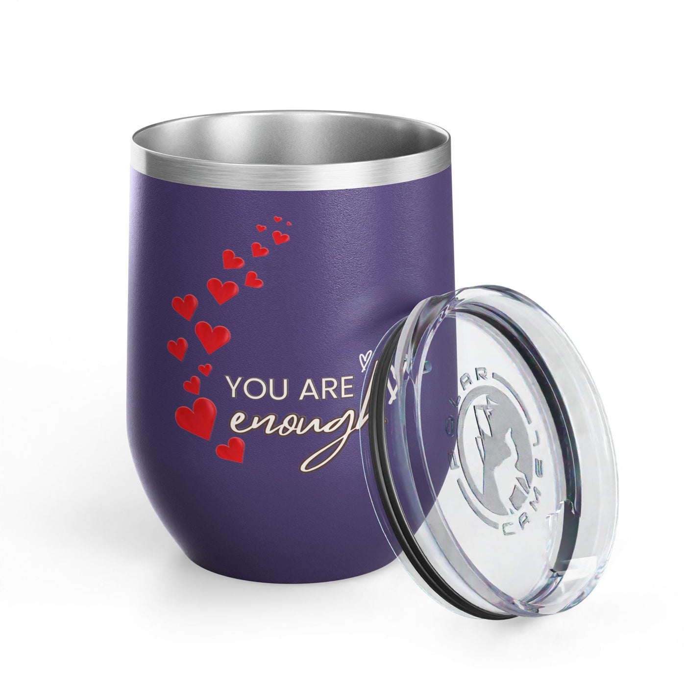 Positive Affirmation Wine Tumbler with "You're Enough" message, 12oz stainless steel, insulated.