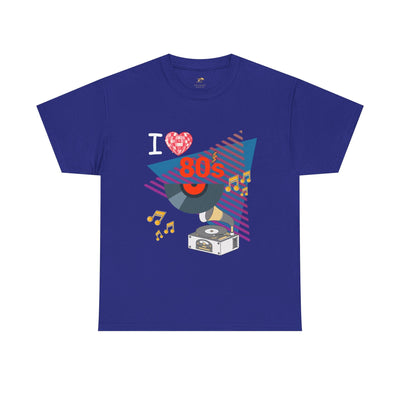 80's Music Lover T-Shirt blue unisex retro vintage graphic tee with record player design