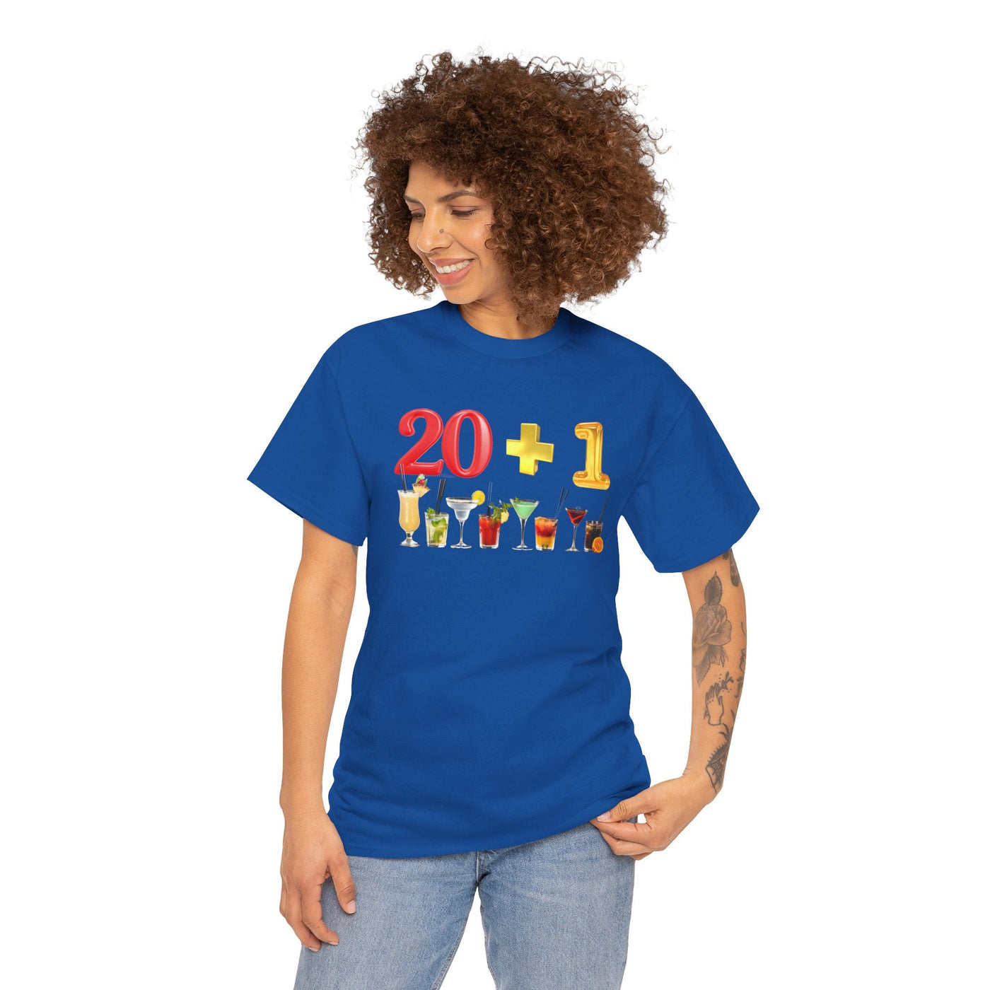 21st birthday t-shirt with "20 + 1" design and cocktail graphics, perfect for celebrating turning 21.