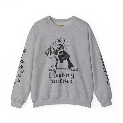 Great Dane Lover Sweatshirt, Pet's Name Personalized Gift Idea, Great Dane Dog Owner Apparel, Custom Dog Paw Print Jumper, Comfy Crewneck - NOTALIFY