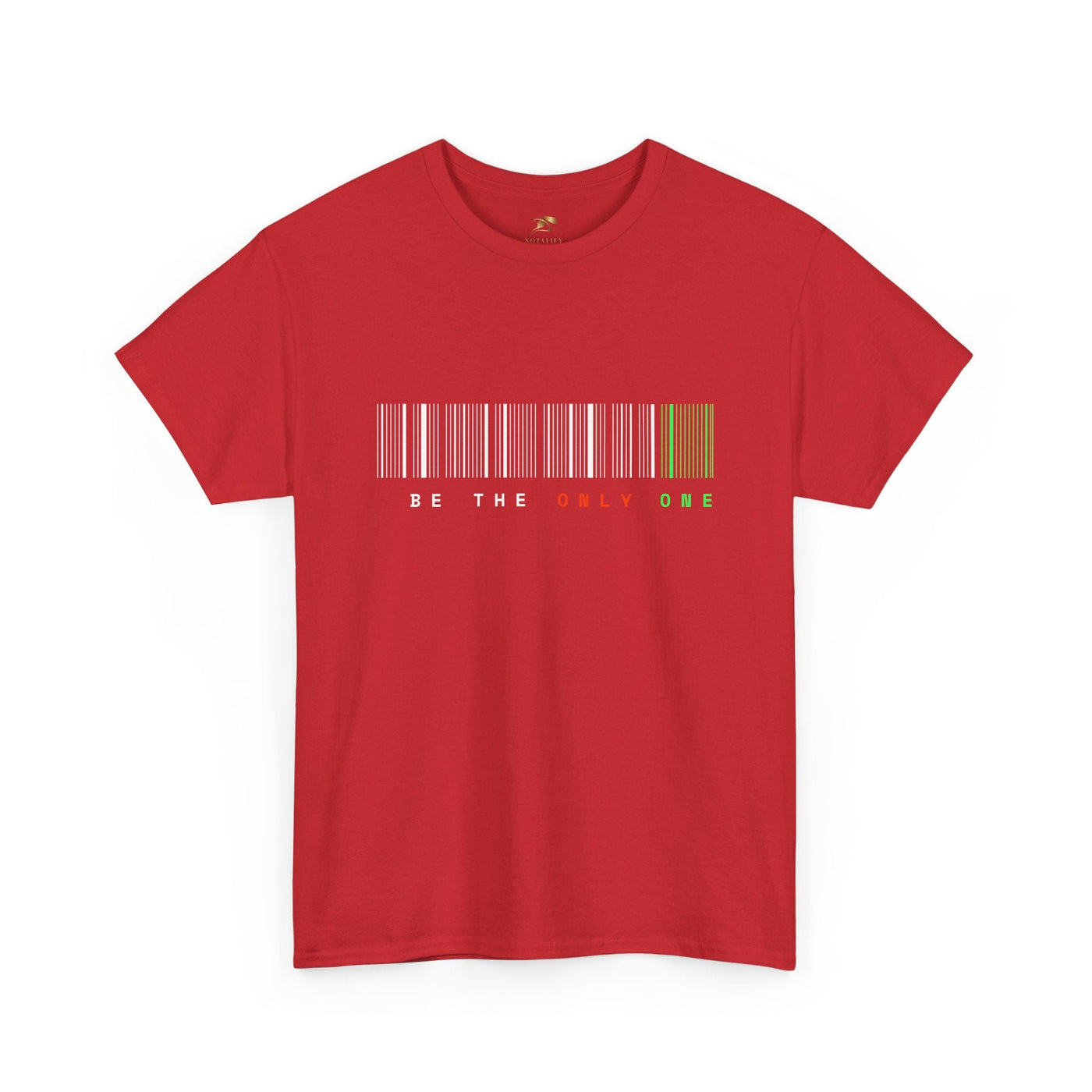 Unique "Be The Only One" barcode t-shirt in blue with a minimalist design