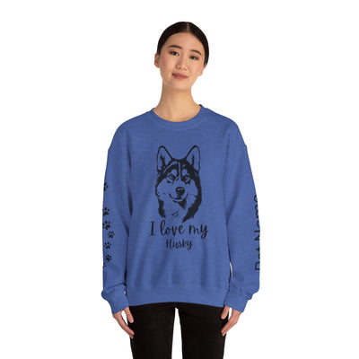 Husky Lover Sweatshirt, Pet's Name Personalized Gift Idea, Husky Dog Owner Apparel, Custom Dog Paw Print Jumper, Comfy Crewneck - NOTALIFY