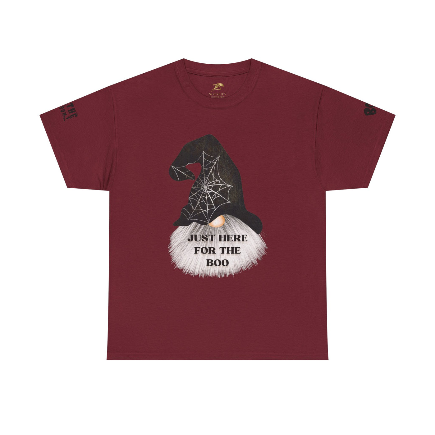 NOTALIFY Halloween Just Here for the Boo Graphic Tee, Spooky T-Shirt, Fun Fall Apparel, Unisex Halloween Tee, Gnome & Bats