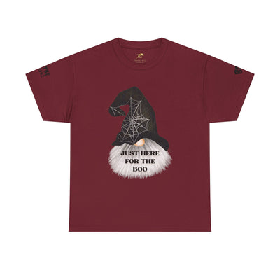 NOTALIFY Halloween Just Here for the Boo Graphic Tee, Spooky T-Shirt, Fun Fall Apparel, Unisex Halloween Tee, Gnome & Bats