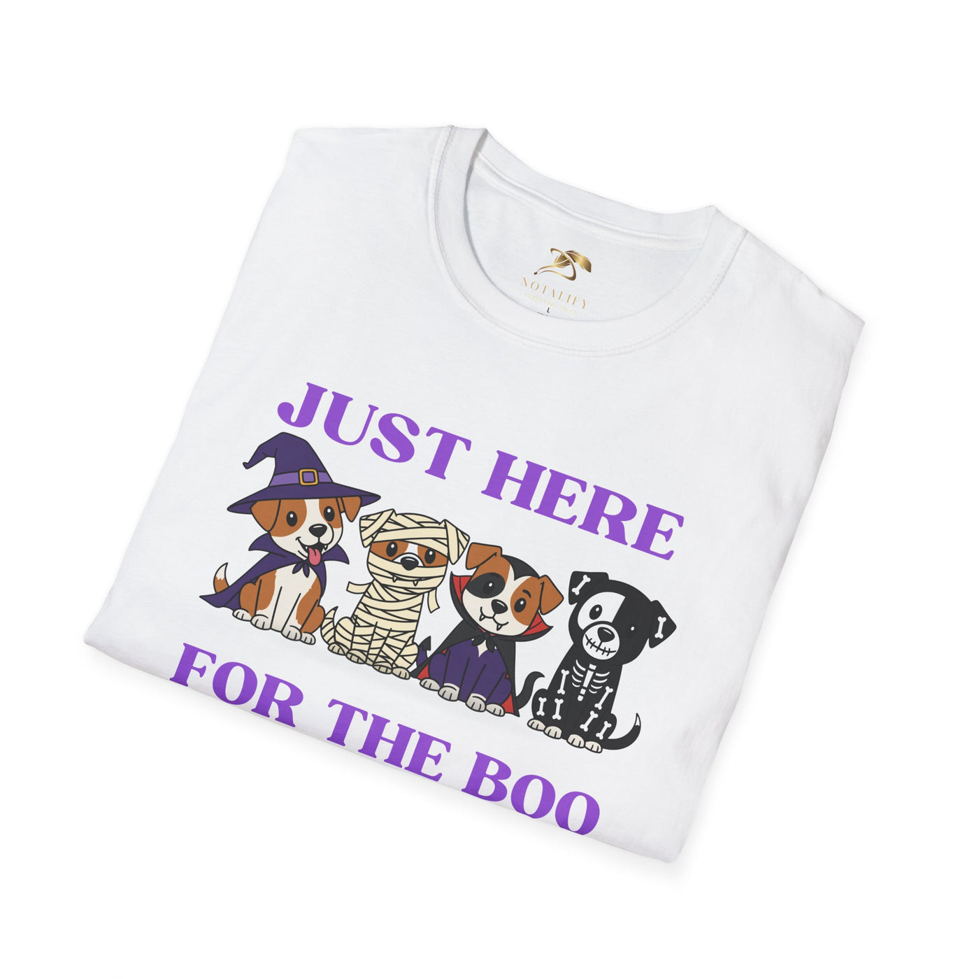 NOTALIFY Just Here for the Boo Dog Halloween TEE | Cute Puppy Costume | Soft Cotton | Fun Fall Outfit for Kids & Adults