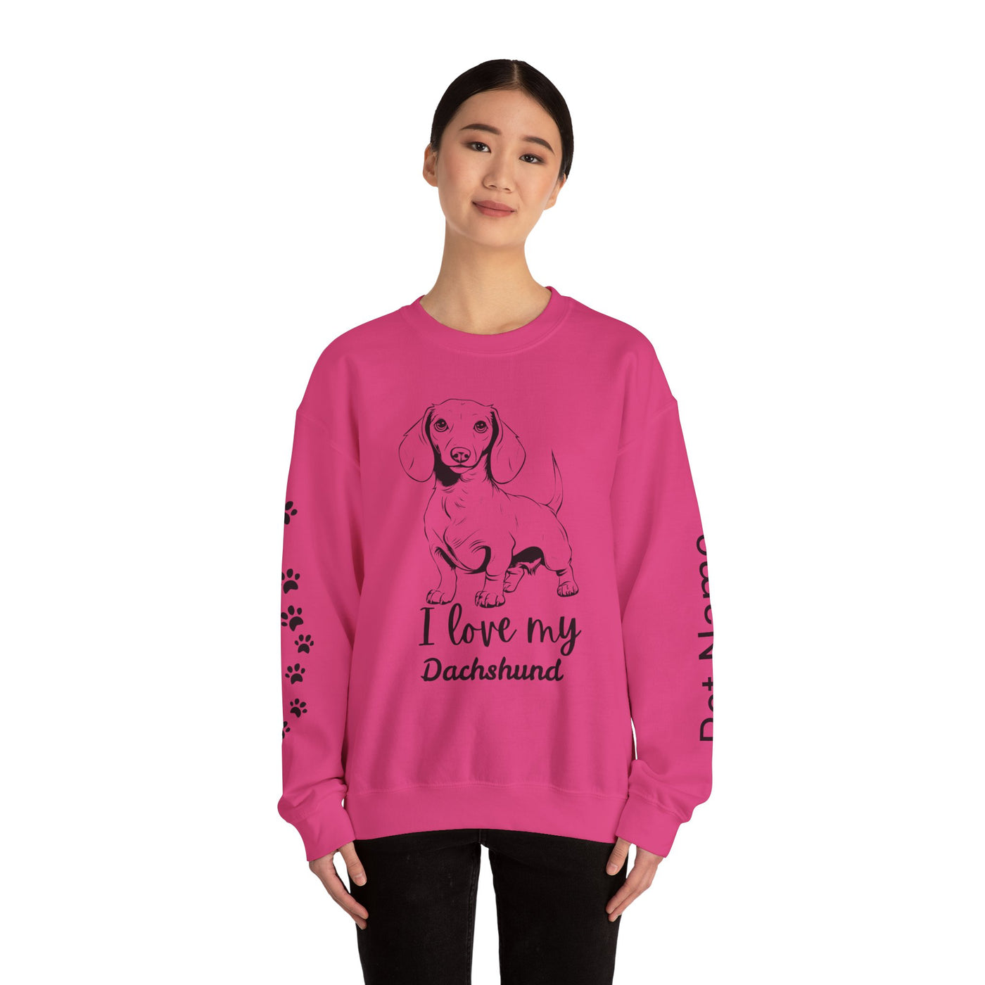 Dachshund Dog Lover Sweatshirt, Pet's Name Personalized Gift Idea, Dachshund Dog Owner Apparel, Custom Dog Paw Print Jumper, Comfy Crewneck
