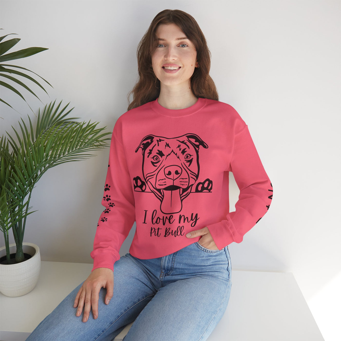 Pit Bull Lover Sweatshirt, Pet's Name Personalized Gift Idea, Pit Bull Dog Owner Apparel, Custom Dog Paw Print Jumper, Comfy Crewneck - NOTALIFY