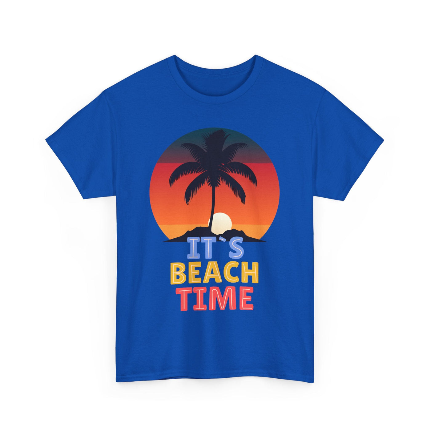 Beach Time Summer 2025 T-Shirt with palm tree and sunset graphic.