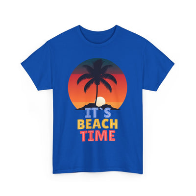 Beach Time Summer 2025 T-Shirt with palm tree and sunset graphic.