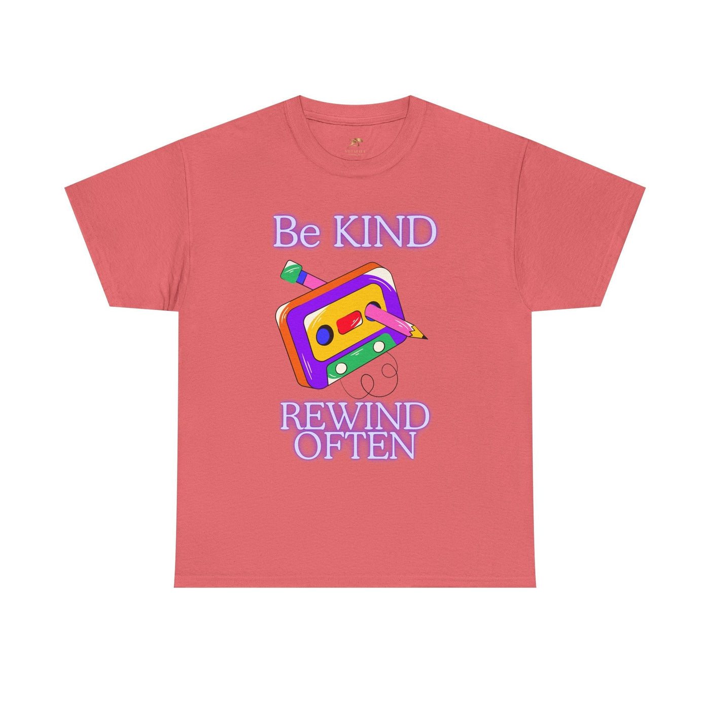 Retro unisex t-shirt with "Be Kind, Rewind Often" design, cassette graphic, 90s nostalgia.