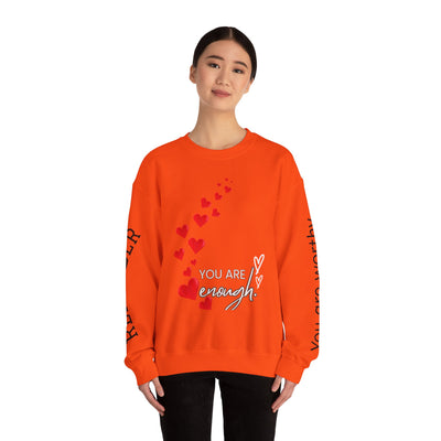 You are Enough Hearts Love Sweatshirt - Unisex Heavy Blend Crewneck, Gift for Him Her, Ultimate Comfort, Every Season, Unisex Sweatshirt - NOTALIFY