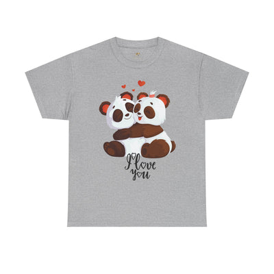 Romantic Panda Tee, Romantic Graphic T-shirt, two panda bears hugging each other with an I love you message - NOTALIFY