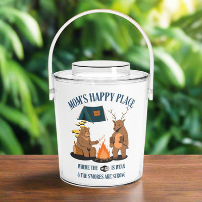 Camping Ice Bucket with Tongs, Mom's Happy Place Decor, Unique Gift fo