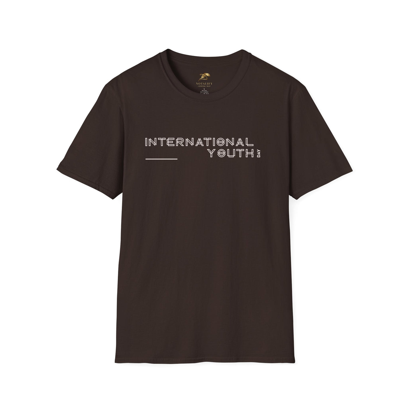 Unisex black softstyle t-shirt with International Youth Day text for youth celebration