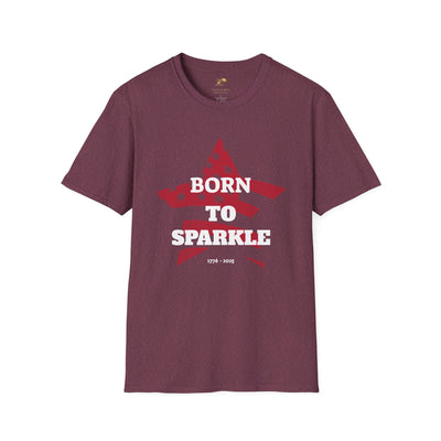Born to Sparkle Patriotic T-Shirt for July 4th, unisex softstyle in red with star and text design.