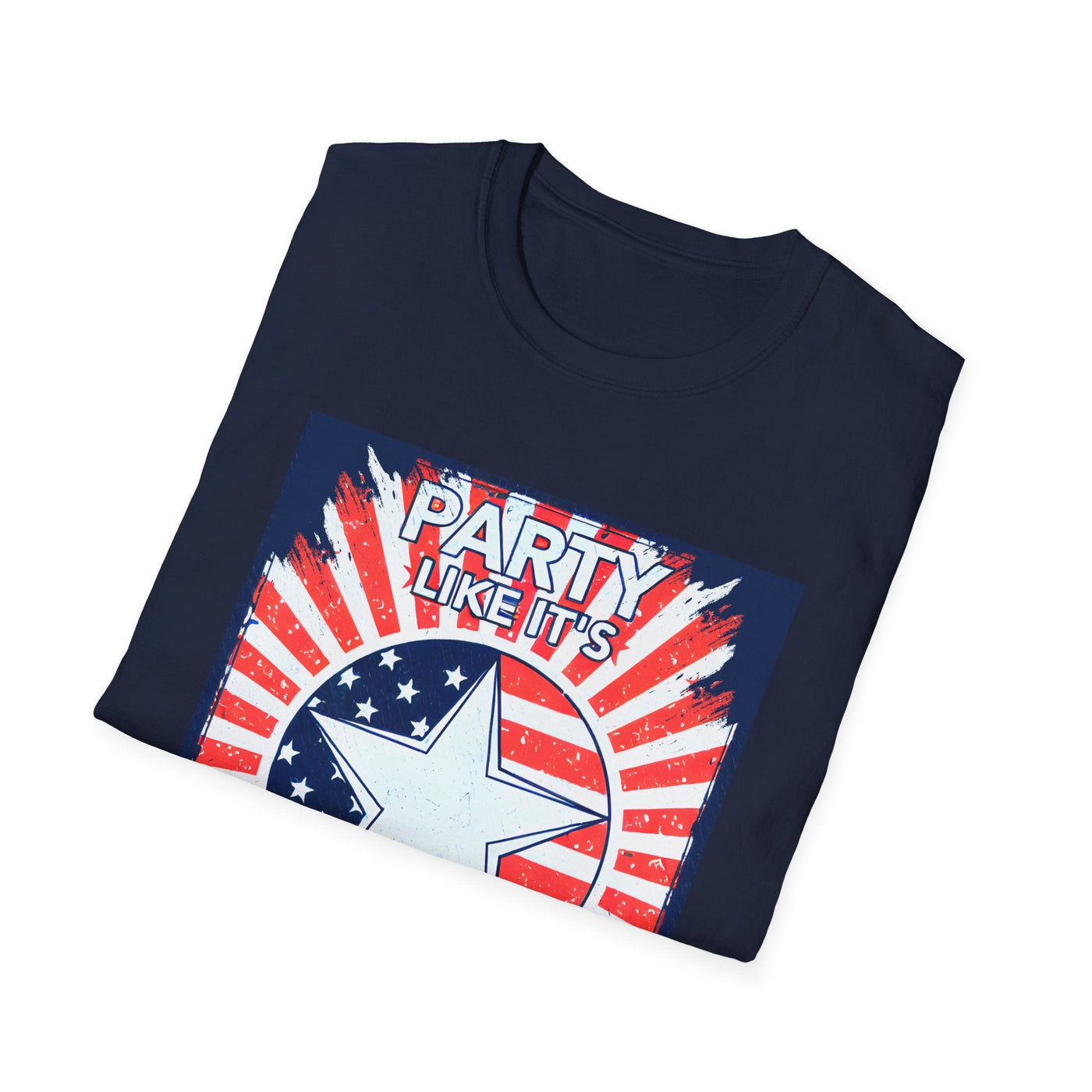 Unisex Patriotic Party T-Shirt for Independence Day celebrations with star and stripes design.