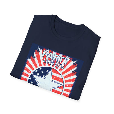 Unisex Patriotic Party T-Shirt for Independence Day celebrations with star and stripes design.