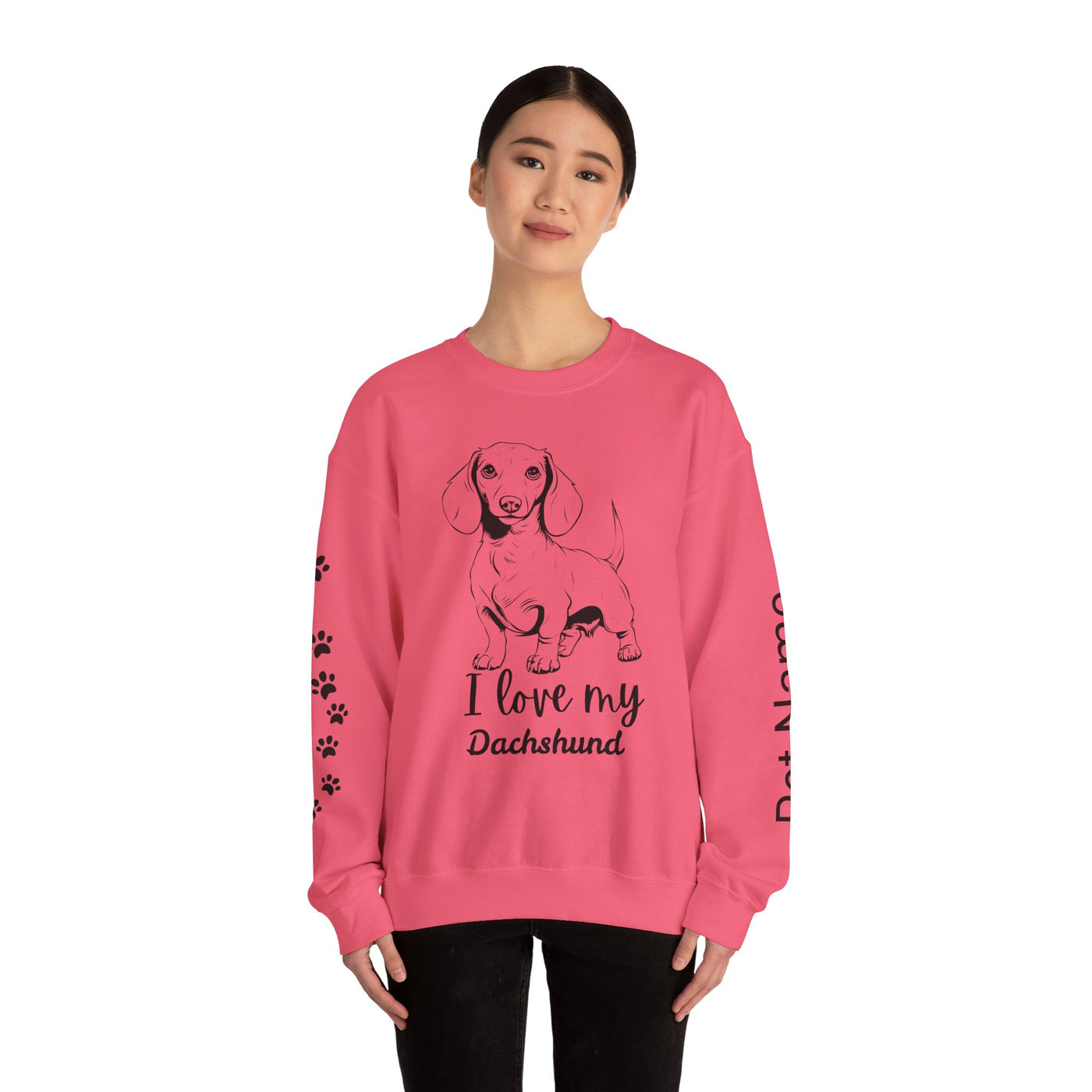 Dachshund Dog Lover Sweatshirt, Pet's Name Personalized Gift Idea, Dachshund Dog Owner Apparel, Custom Dog Paw Print Jumper, Comfy Crewneck