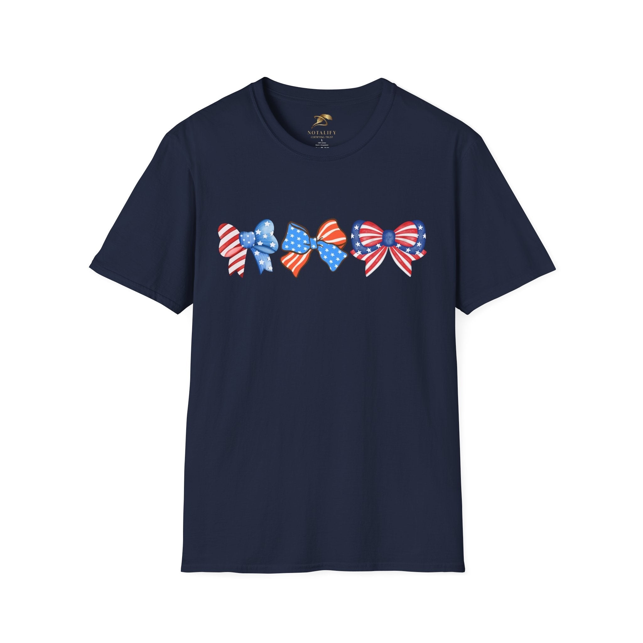 Unisex Coquette Patriotic T-Shirt with flag and bow design, perfect for Independence Day celebrations.